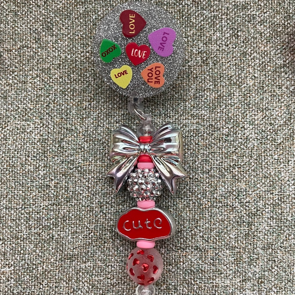 Silver and Red Beaded Badge Reel